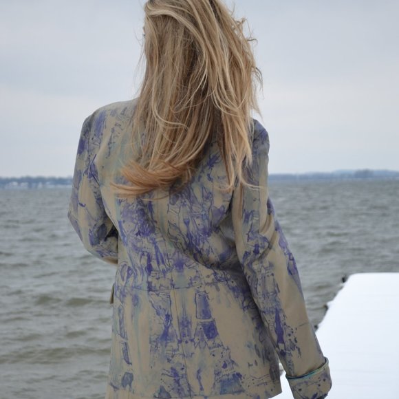 Burberry leather blazer jacket M L tan gray blue beige dyed rainbow purple ivory - Picture 6 of 16